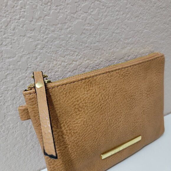 Steve Madden Tan Faux Leather Zip Pouch • Gold Hardware • Like New - Picture 4 of 10